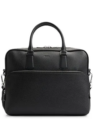HUGO BOSS Aktentasche aus genarbtem italienischem Leder mit Logo-Prägung