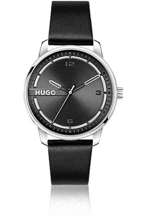 HUGO BOSS Uhr aus Edelstahl mit schwarzem Lederarmband