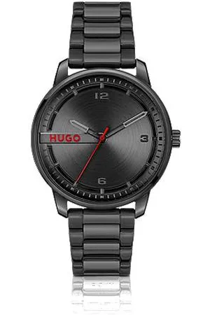 HUGO BOSS Uhr aus schwarzem Edelstahl mit kreisförmig gebürstetem Zifferblatt