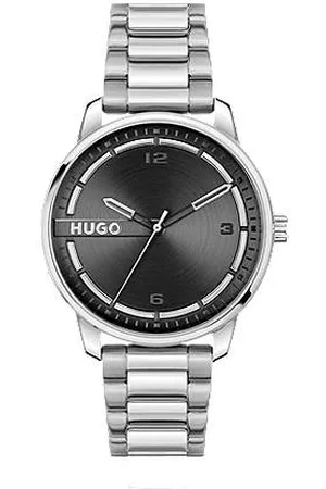 HUGO BOSS Silberfarbene Uhr mit schwarzem Zifferblatt