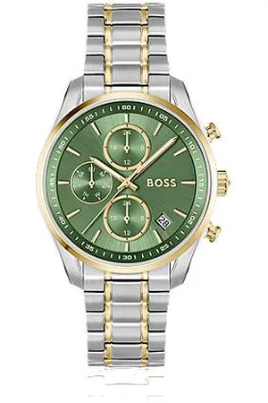 HUGO BOSS Zweifarbige Uhr mit grünem Zifferblatt und Gliederarmband