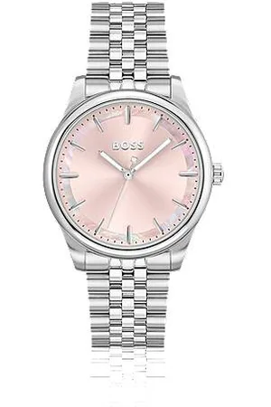 HUGO BOSS Uhr mit gewölbtem Gliederarmband und Perlmutt-Einsätzen