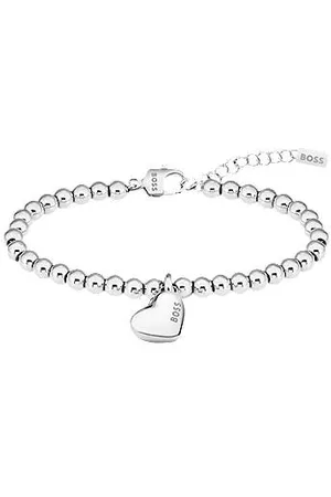 HUGO BOSS Silberfarbenes Perlen-Armband mit Herzanhänger