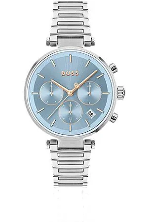 HUGO BOSS Uhr aus Edelstahl mit T-Steg und gebürstetem hellblauem Zifferblatt