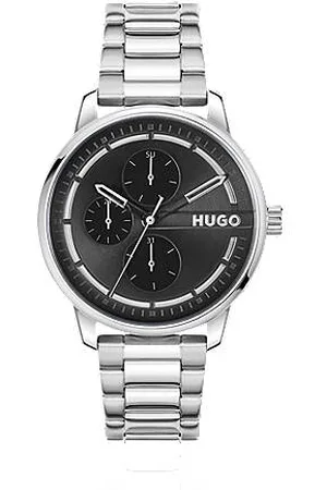 HUGO BOSS Uhr mit schwarzem Zifferblatt und Gliederarmband aus Edelstahl