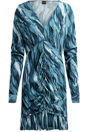 HUGO BOSS Kleid mit geraffter Vorderseite und Print in Marmor-Optik