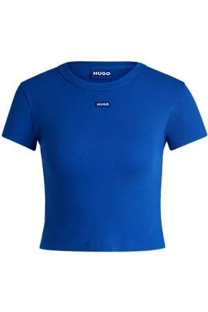 HUGO BOSS Slim-Fit T-Shirt aus Stretch-Baumwolle mit blauem Logo-Label