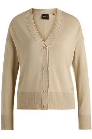 HUGO BOSS Regular-Fit Strickjacke aus softem Garn mit Silikon-Logo