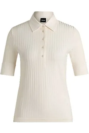 HUGO BOSS Geripptes T-Shirt mit Polokragen und unifarbenen Bündchen
