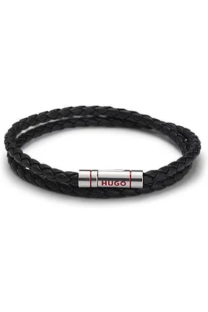 HUGO BOSS Zweireihiges, geflochtenes Armband aus Leder mit Logo-Verschluss