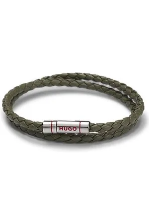 HUGO BOSS Zweireihiges, geflochtenes Armband aus Leder mit Logo-Verschluss