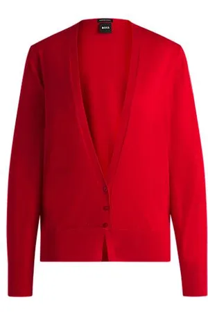 HUGO BOSS Strick-Cardigan aus Schurwolle mit V-Ausschnitt