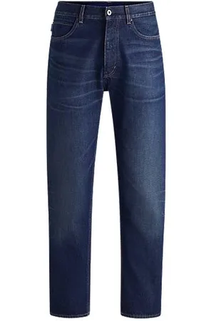 HUGO BOSS Regular-Fit Jeans aus dunkelblauem Stone-washed-Denim