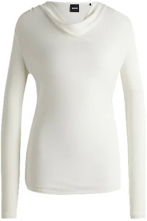 HUGO BOSS Longsleeve aus Stretch-Krepp mit Wasserfall-Ausschnitt