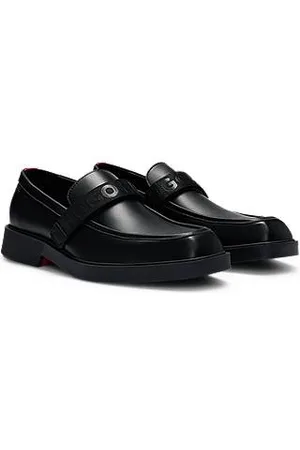 HUGO BOSS Loafer aus Leder mit Riptape-Riemen und Logos