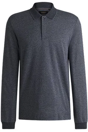 HUGO BOSS Langarm-Poloshirt aus Mouliné-Baumwolle und Seide