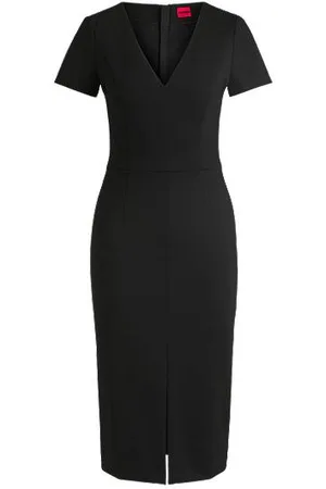 HUGO BOSS Slim-Fit Midikleid aus Stretch-Gewebe mit V-Ausschnitt