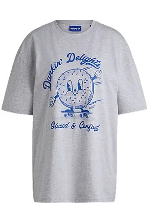 HUGO BOSS Oversized T-Shirt aus Baumwoll-Jersey mit Slogan-Prints