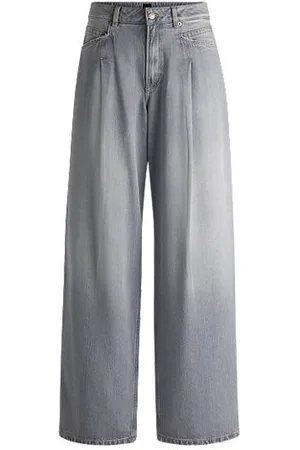 HUGO BOSS Jeans aus grauem Denim mit weitem Beinverlauf und Bundfalten auf der Vorderseite