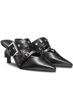 HUGO BOSS Mules aus Nappaleder mit zwei Schnallenriemen