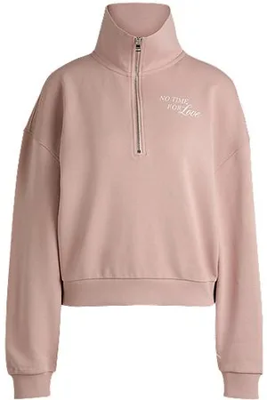 HUGO BOSS Sweatshirt aus Baumwoll-Terry mit Troyerkragen und Slogan-Print
