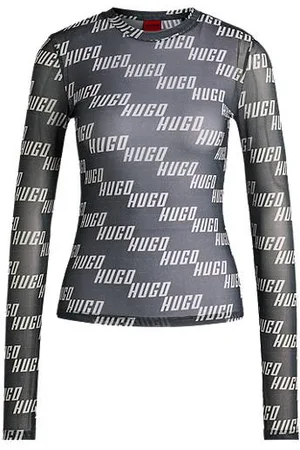 HUGO BOSS Top aus Stretch-Mesh mit Logo-Print