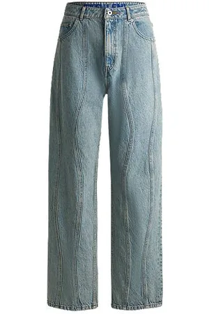 HUGO BOSS Loose-Fit Jeans aus blauem Denim mit wellenförmigen Naht-Details