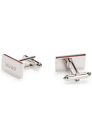HUGO BOSS Manschettenknöpfe aus poliertem Messing mit Logo und roten Akzenten