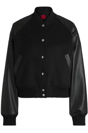 HUGO BOSS Bomberjacke in Cropped-Länge mit Kunstleder-Ärmeln