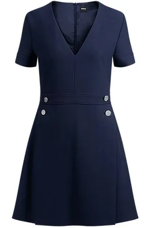 HUGO BOSS Bodycon-Business-Kleid mit V-Ausschnitt und Ton-in-Ton Knöpfen