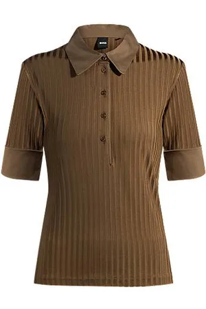 HUGO BOSS Geripptes T-Shirt mit Polokragen und unifarbenen Bündchen