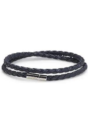 HUGO BOSS Zweireihiges, geflochtenes Leder-Armband mit metallenem Logo-Verschluss