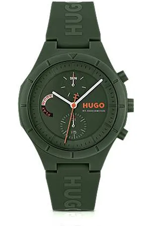 HUGO BOSS Grüne Uhr mit Logos auf dem Silikonarmband