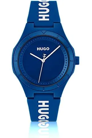 HUGO BOSS Blaue Uhr mit Logos auf dem Silikonarmband