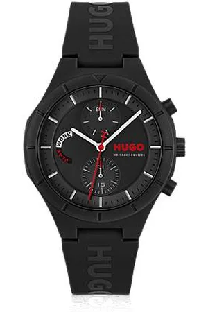 HUGO BOSS Schwarze Uhr mit Logos auf dem Silikonarmband