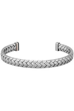 HUGO BOSS Silberfarbener Armreif mit Fischgrätmuster