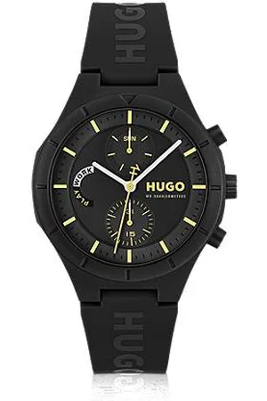 HUGO BOSS Schwarze Uhr mit Logos auf dem Silikonarmband