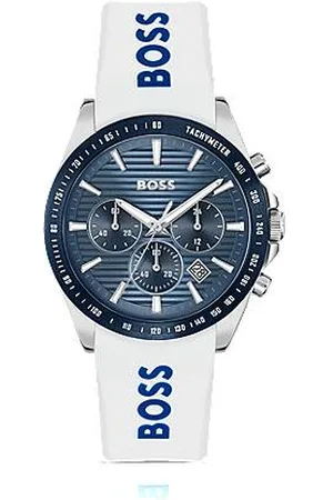HUGO BOSS Chronograph mit Logo am Silikonarmband und gerilltem Zifferblatt