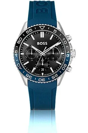 HUGO BOSS Chronograph mit blauem Silikonarmband und schwarzem Zifferblatt