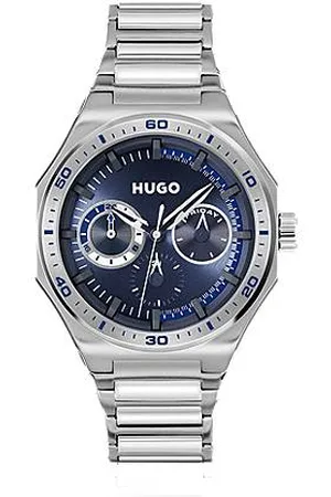 HUGO BOSS Silberfarbene Uhr mit blauem Zifferblatt