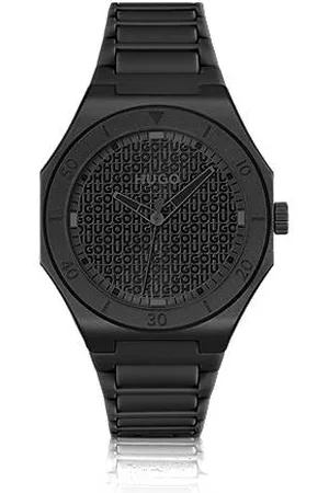 HUGO BOSS Uhr aus schwarzem Aluminium mit Logo-Struktur auf dem Zifferblatt