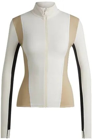 HUGO BOSS Sweatjacke aus Stretch-Gewebe mit Reißverschluss und Colour-Block-Design