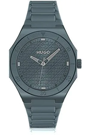 HUGO BOSS Uhr aus blauem Aluminium mit Logo-Struktur auf dem Zifferblatt