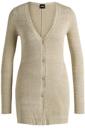 HUGO BOSS Lange Strickjacke mit Mouliné-Rippstruktur