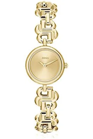 HUGO BOSS Goldfarbene Uhr mit Monogramm-Armband