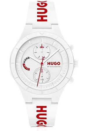 HUGO BOSS Weiße Uhr mit Logos auf dem Silikonarmband