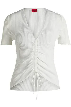 HUGO BOSS Top mit V-Ausschnitt und geraffter Vorderseite
