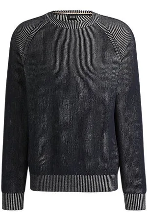 HUGO BOSS Rippstrick-Pullover aus Baumwoll-Leinen-Mix