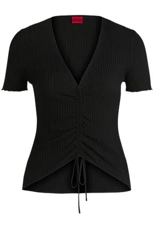 HUGO BOSS Top mit V-Ausschnitt und geraffter Vorderseite
