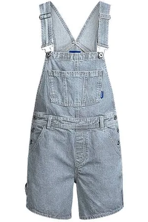 HUGO BOSS Kurze Latzhose aus blauem Denim mit Streifen-Muster